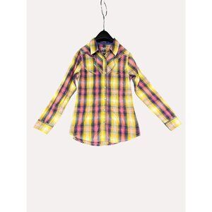 Rock 47 By Wrangler Womens Shirt S/P Plaid Western snap buttons Cotton Blend